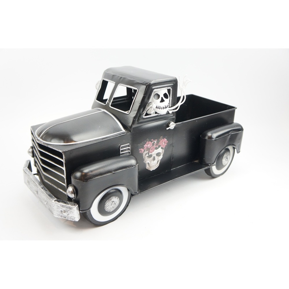 Bella Lux Metal Skeleton Pickup Truck Black Halloween Decor New
